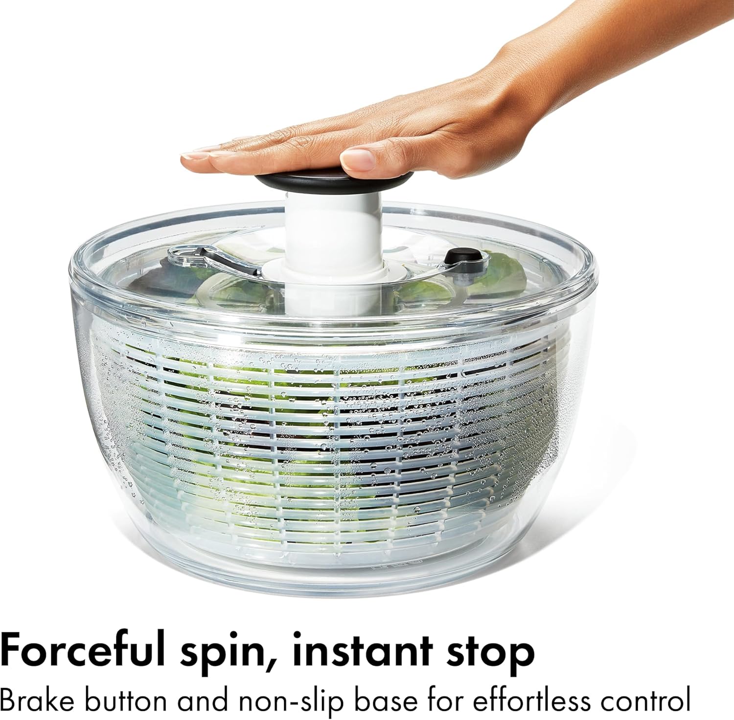 Large Salad Spinner with Brake Button & Non-Slip Base